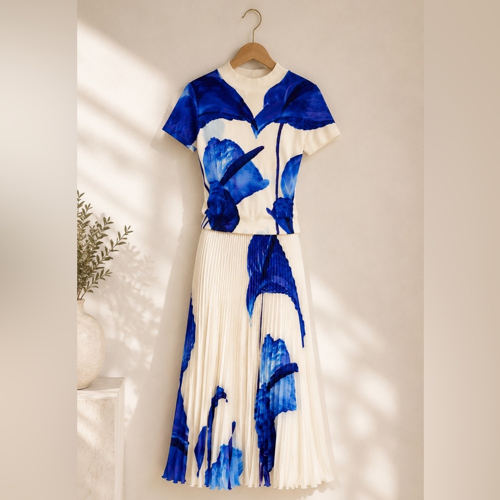 Cobalt Cala Lily Pleated Set